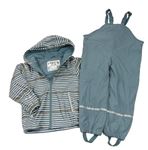 2set- Modrošedá pruhovaná nepromokavá jarní bunda s kapucí+ nepromokavé podšité laclové kalhoty Lupilu