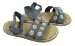 Modré melírované sandály riflového vzhledu s květy Primark vel. 23
