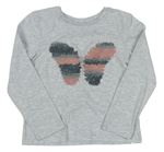 Šedo-stříbrné melírované triko s motýlkem Primark