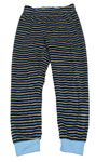 Tmavomodro-modro-žluté pruhované sametové pyžamové kalhoty Pocopiano