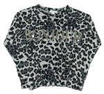 Šedé úpletové crop triko s leopardím vzorem a nápisem Primark