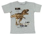 Světlešedé tričko s dinosaurem a nápisy Matalan