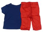 2Set - Červené chino plátěné kalhoty s mašličkou + tmavomodré tričko s beruškou zn. Ergee