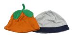 2x bavlněná čepice - oranžová - dýně + světlešedo-bílá pruhovaná