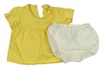 2set - Žluté tričko + smetanové kraťasy s puntíky 