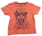 Korálové tričko s dinosaurem s brýlemi