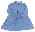 Modré košilové šaty riflového vzhledu s obrázky a páskem H&M