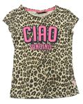 Béžovo-černé tričko s leopardím vzorem a nápisem Vingino