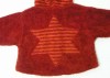 Červeno-oranžový oteplený huňatý kabátek s kapucí