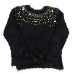 Černý chlupatý svetr s flitry H&M