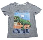 Šedé melírované tričko s nápisy a dinosaurem H&M