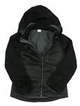 Tmavošedo-černá melírovaná softshellová bunda s nášivkou a odepínací kapucí POCOPIANO