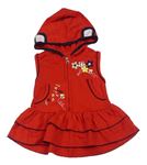 Červená propínací vesta s kapucí a květy