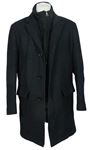 Pánský černý vzorovaný vlněný kabát Pierre Cardin 