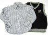 Set- tmavomodrá vestička s nášivkou+ bílo-modro-zelená pruhovaná košile zn.Marky&Spencer