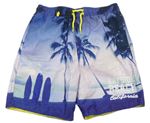 Tmavomodro-modré plážové kraťasy s palmami F&F