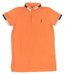 Neonově oranžovo-bílo-petrolejové melírované polo tričko s výšivkou Next