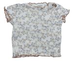Bílo-starorůžové žebrované tričko s kytičkami a kapsou Topomini
