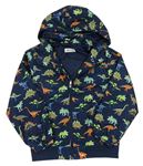 Tmavomodrá šusťáková jarní bunda s dinosaury a kapucí H&M