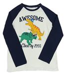 Bílo-tmavomodré triko s dinosaurem C&A