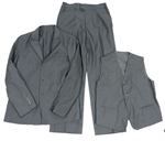 3Set - Tmavošedé pruhované slavnostní sako + kalhoty + vesta
