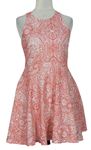 Dámské růžovo-bílé vzorované krajkové šaty 