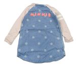 Modro-růžové riflovo/teplákové šaty s puntíky a Minnie zn. M&S
