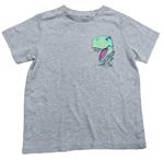 Šedé melírované tričko s dinosaurem George