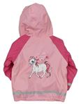 Růžovo-světlerůžová nepromokavá jarní bunda s jednorožcem a kapucí 