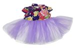 Tmavomodro-lila šaty s kytičkami s tylovou sukní