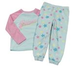 Světlemodro-růžové fleecové pyžamo s hvězdičkami a nápisem Primark