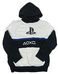 Bílo-černá mikina s logem a kapucí - PlayStation
