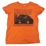 Oranžové tričko s nápisy a autem Dopodopo