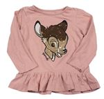 Růžové triko s Bambim s flitry PRIMARK