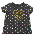 Tmavošedé vzorované tričko s barevnými srdíčky Primark