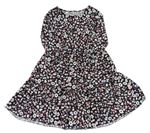 Černo-bílo-růžové květované šifonové šaty 