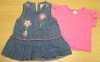 Set: modré riflové šatičky s kytičkami + růžové tričko zn Tiny Ted