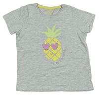Světlešedé melírované tričko s ananasem zn. PRIMARK