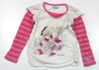 Smetanovo-růžové pruhované triko s medvídkem zn. Marks&Spencer