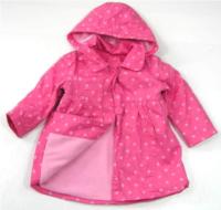 Růžový plátěný oteplený kabátek s puntíky a kapucí 