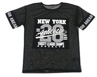 Černé síťované tričko s číslem a nápisy zn. M&Co