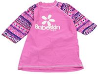 Růžovo-fialové vzorované UV triko s potiskem 