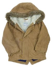 Béžová manšestrová zateplená bunda s kapucí zn. M&Co