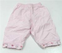 Růžovo-bílé kostkované plátěné kalhoty s kytičkami zn. Mothercare