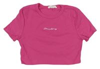Růžové crop tričko s nápisem zn. Shein