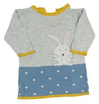 Světlešedo-modré svetrové šaty s králíkem a puntíky zn. M&S