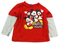 Červeno-šedé triko s Mickeym zn. Disney+George 