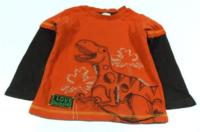 Oranžovo-hnědé triko s dinosaurem zn. Bhs