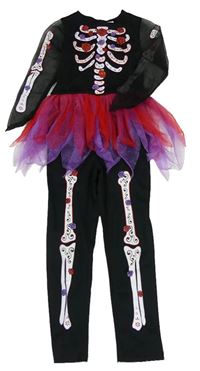 Kostým - Černý overal s kostmi a tylovou sukní zn. George