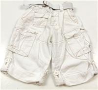 Bílé 7/8 lněné rolovací kalhoty s kapsami a páskem zn. Next
